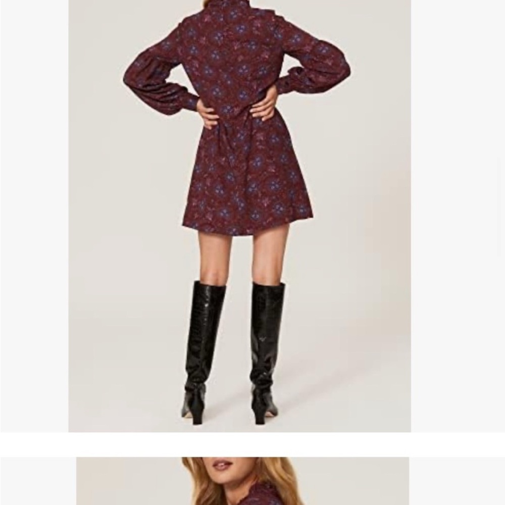 Derek Lam Collective Mock Neck Shift Dress Elegant Floral Dress in Burgundy